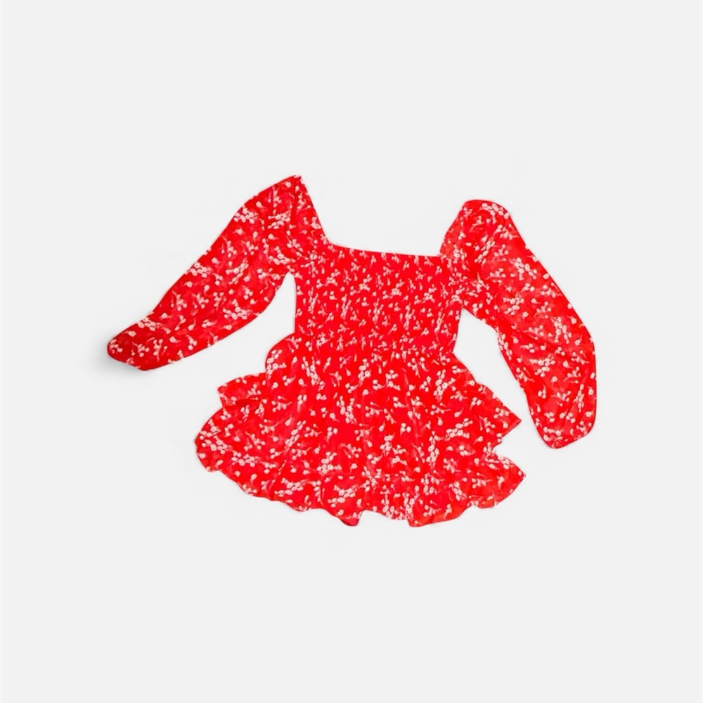 Red Floral Long Sleeve Romper